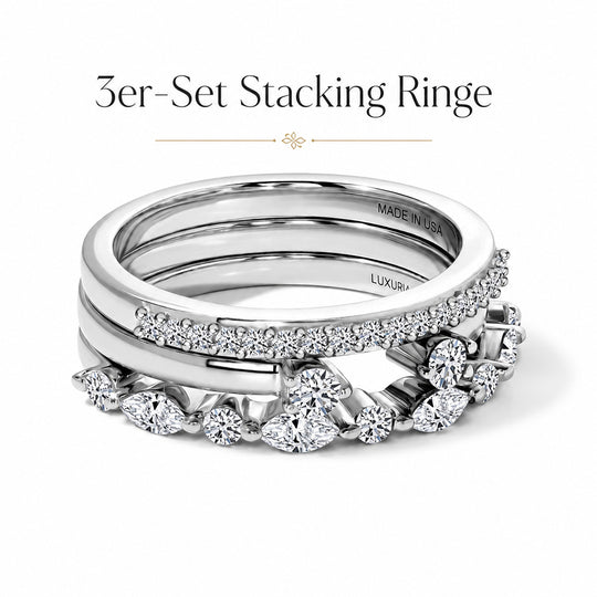 LUXURIANT 3er-Set SI-GH Labor Diamant Stacking Ringe, 925 Silber 750 Roségold Vermeil - 0,75 ct.