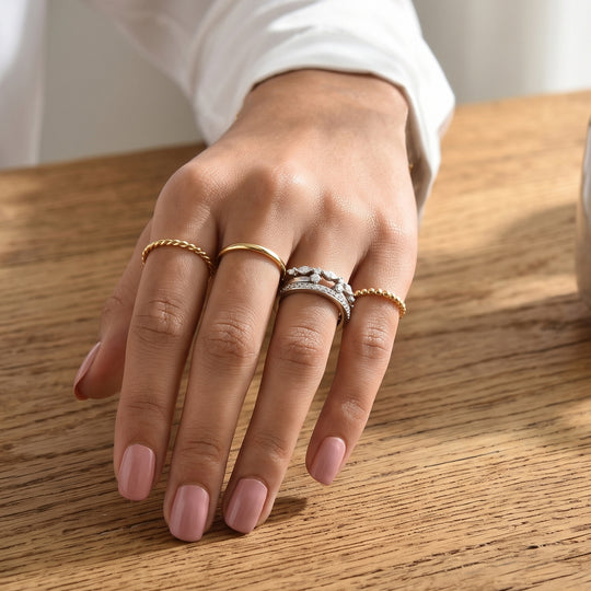 LUXURIANT 3er-Set SI-GH Labor Diamant Stacking Ringe, 925 Silber 750 Roségold Vermeil - 0,75 ct.