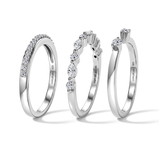 LUXURIANT 3er-Set SI-GH Labor Diamant Stacking Ringe, 925 Silber 750 Roségold Vermeil - 0,75 ct.