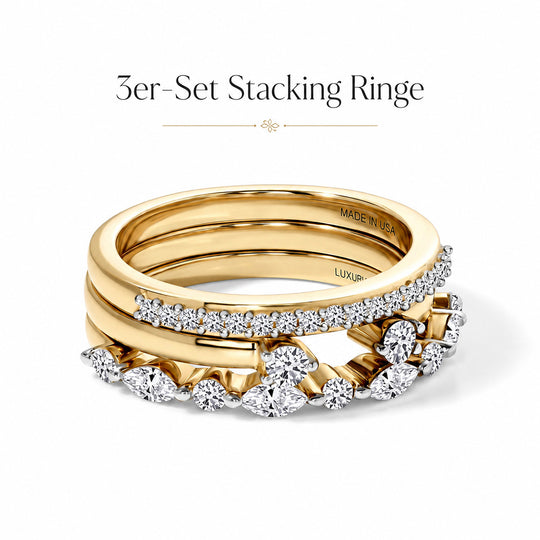LUXURIANT 3er-Set SI-GH Labor Diamant Stacking Ringe, 925 Silber 750 Roségold Vermeil - 0,75 ct.