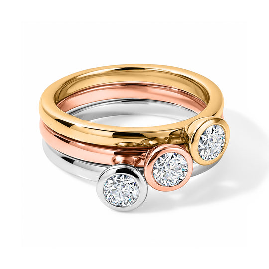 LUXURIANT 3er-Set SI-GH Labor Diamant Stacking Ringe, 925 Silber mit 750 Gelbgold Vermeil, 750 Roségold Vermeil und rhodiniert - 3 ct.