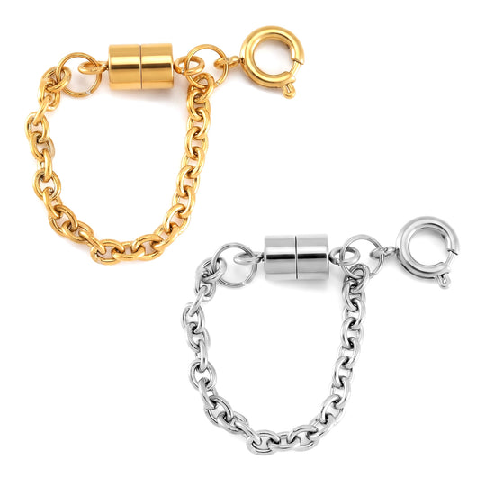 2er Set Armband Magnetschließe mit Extender aus 316L Edelstahl, silberfarben