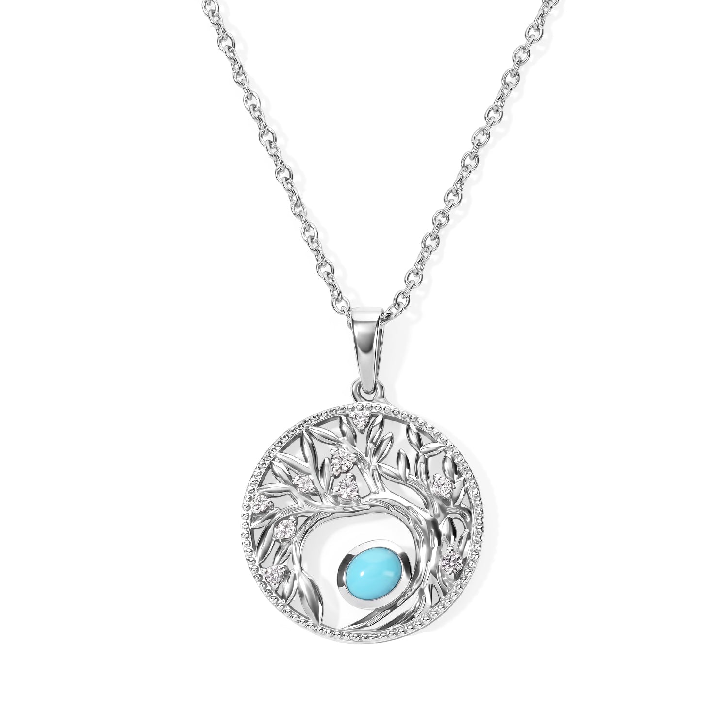 D'Joy AA Sleeping Beauty Türkis, Weißer Zirkon Schmuckset ca. 50 cm 925 Silber Platiniert und Edelstahl Platiniert ca. 0,52 ct.