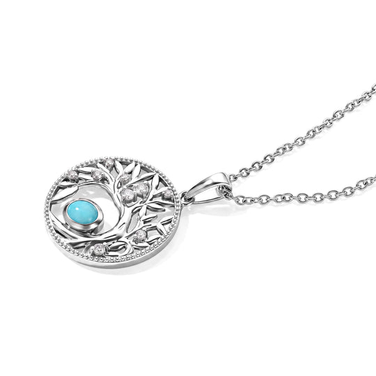 D'Joy AA Sleeping Beauty Türkis, Weißer Zirkon Schmuckset ca. 50 cm 925 Silber Platiniert und Edelstahl Platiniert ca. 0,52 ct.