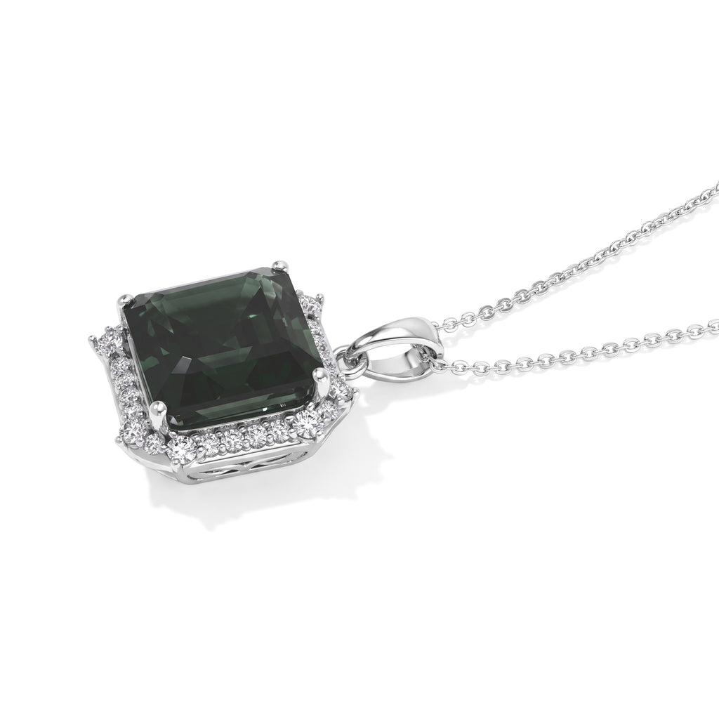 D'Joy Alexandrit Quarz Triplette, Weißer Zirkon Anhänger mit Kette, ca. 50 cm 925 Silber Rhodiniert ca. 9.53 ct