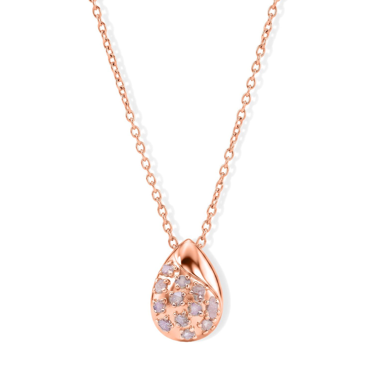 D'Joy natürliche Rosa Diamant Anhänger mit 45+5cm Kette, 925 Silber 750 Roségold Vermeil - 0,10 ct.