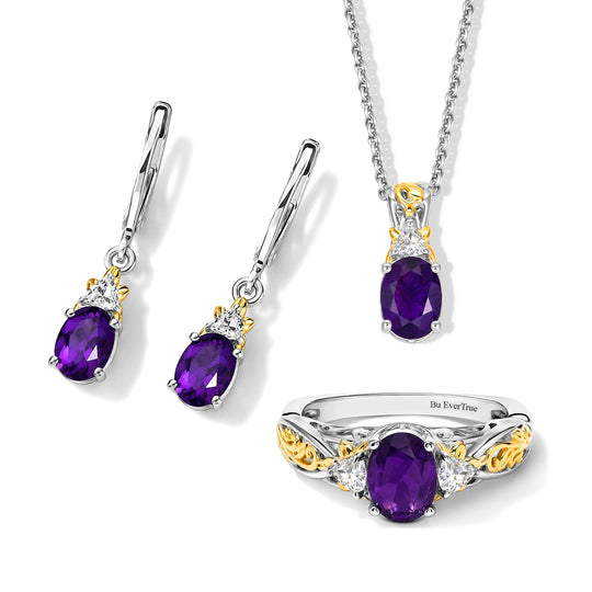 EverTrue schwarzes Spinell und weißes Topas Schmuckset, 316L Edelstahl und Bronze mit zweifarbiger E-Beschichtung - 5,93 ct.