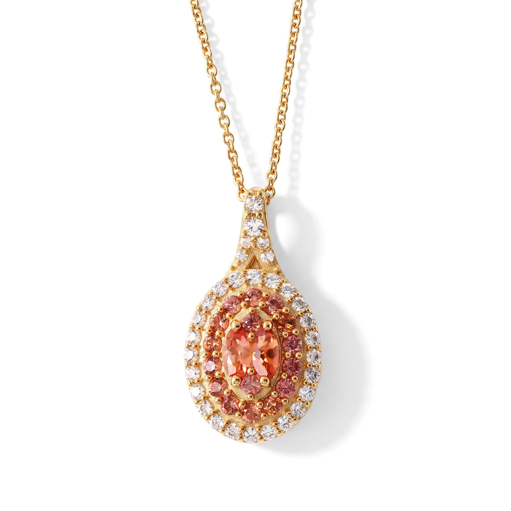 D'Joy AA Padparadscha Saphir (BT), Weißer Zirkon Schmuckset ca. 50 cm 925 Silber 750  Gelbgold vermeil ca. 1.60 ct