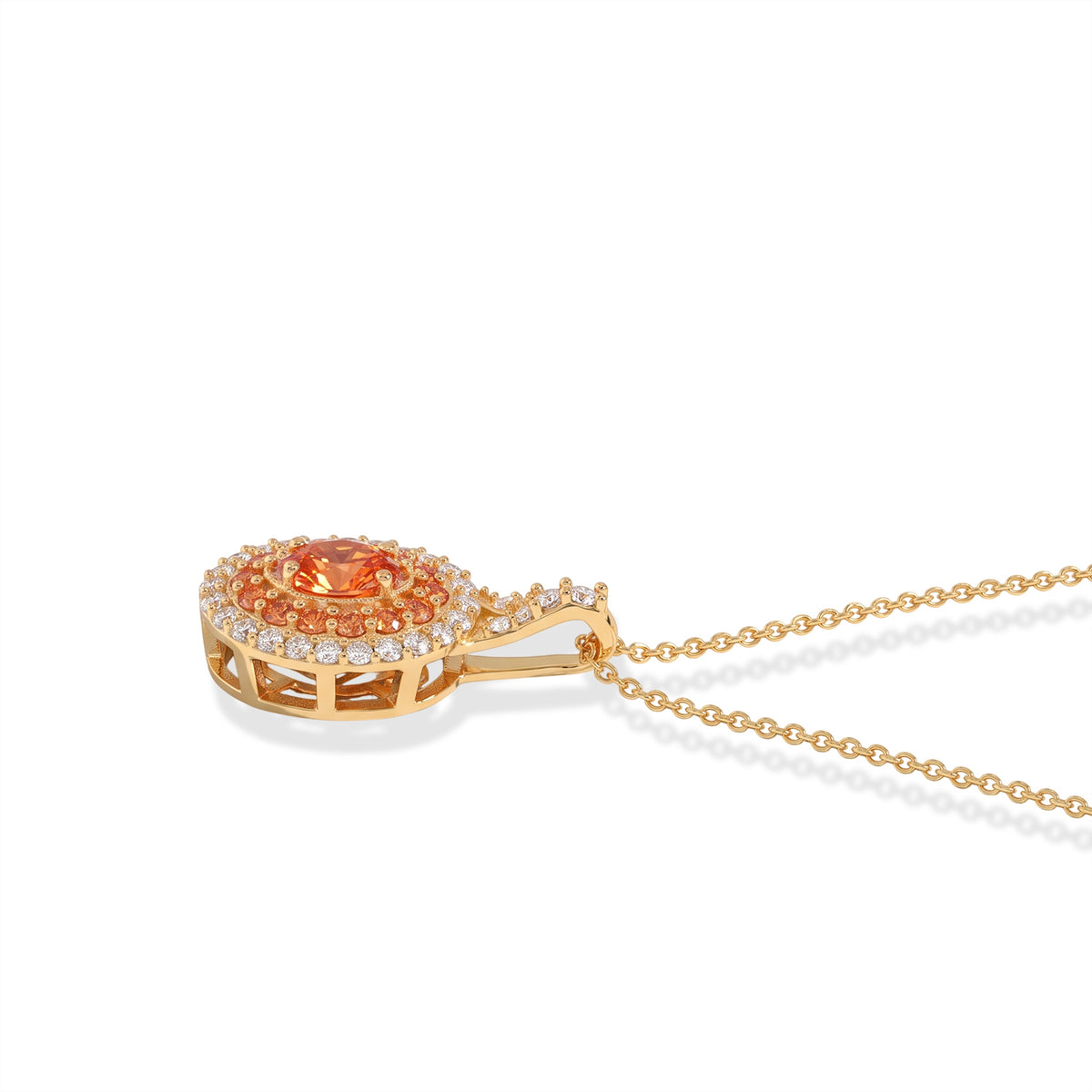 D'Joy AA Padparadscha Saphir (BT), Weißer Zirkon Schmuckset ca. 50 cm 925 Silber 750  Gelbgold vermeil ca. 1.60 ct