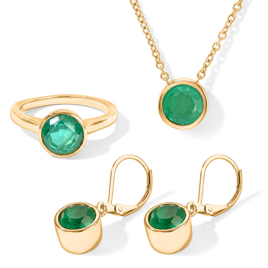 EVER TRUE 3er Set - Smaragd-Quarz Triplette Anhänger mit Kette, Ring und Ohrringe, ca. 50 cm (Größe 18.00) ca. 7.66 ct