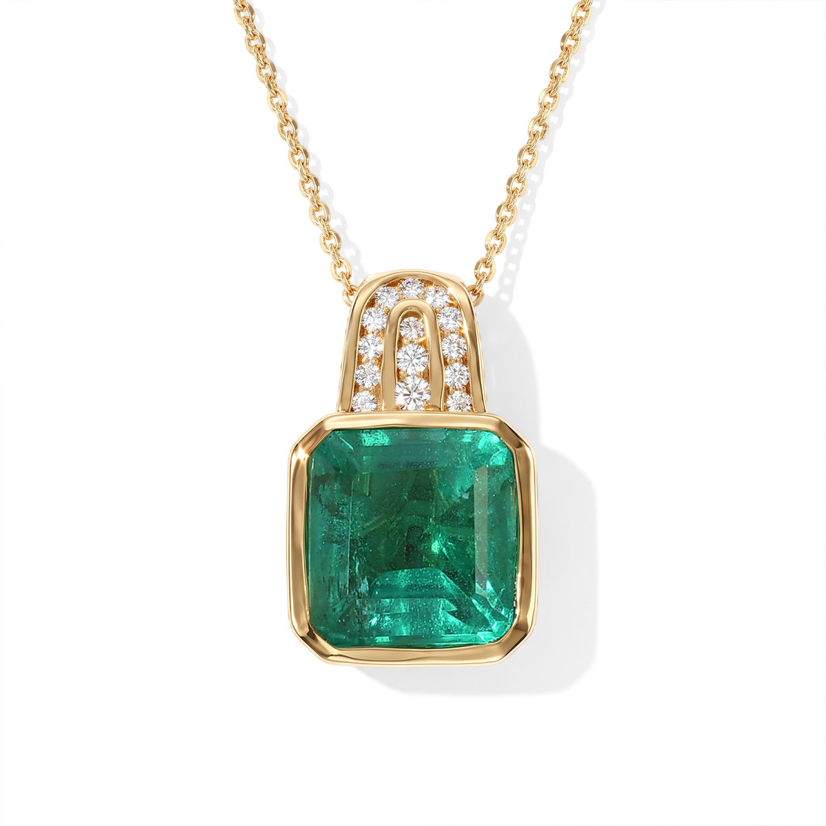 D'Joy Smaragd-Quarz Triplette, Weißer Zirkon Anhänger mit Kette, ca. 50 cm 925 Silber 750 Gelbgold vermeil ca. 5.74 ct