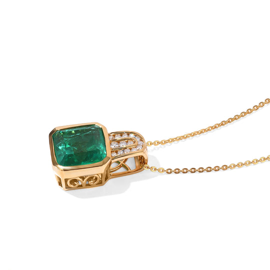 D'Joy Smaragd-Quarz Triplette, Weißer Zirkon Anhänger mit Kette, ca. 50 cm 925 Silber 750 Gelbgold vermeil ca. 5.74 ct