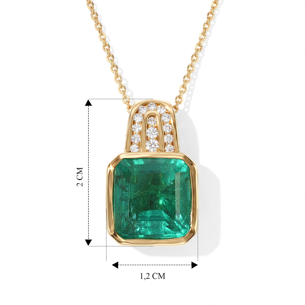 D'Joy Smaragd-Quarz Triplette, Weißer Zirkon Anhänger mit Kette, ca. 50 cm 925 Silber 750 Gelbgold vermeil ca. 5.74 ct