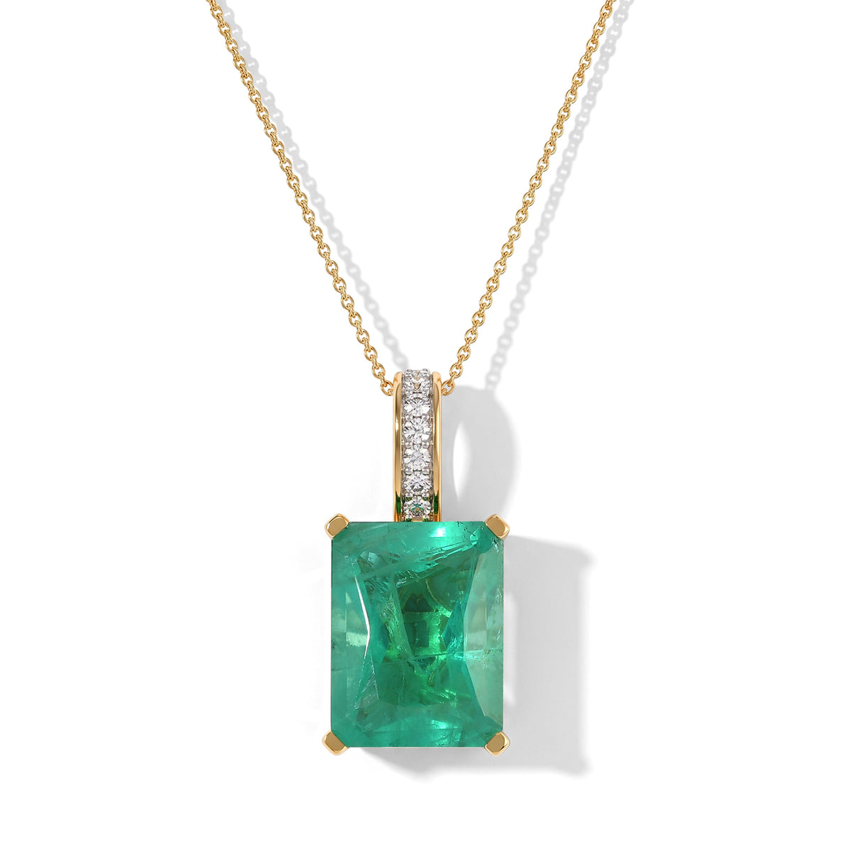D'Joy Smaragd-Quarz Triplette, Weißer Zirkon Anhänger mit Kette, ca. 50 cm 925 Silber 750 Gelbgold vermeil ca. 12.35 ct