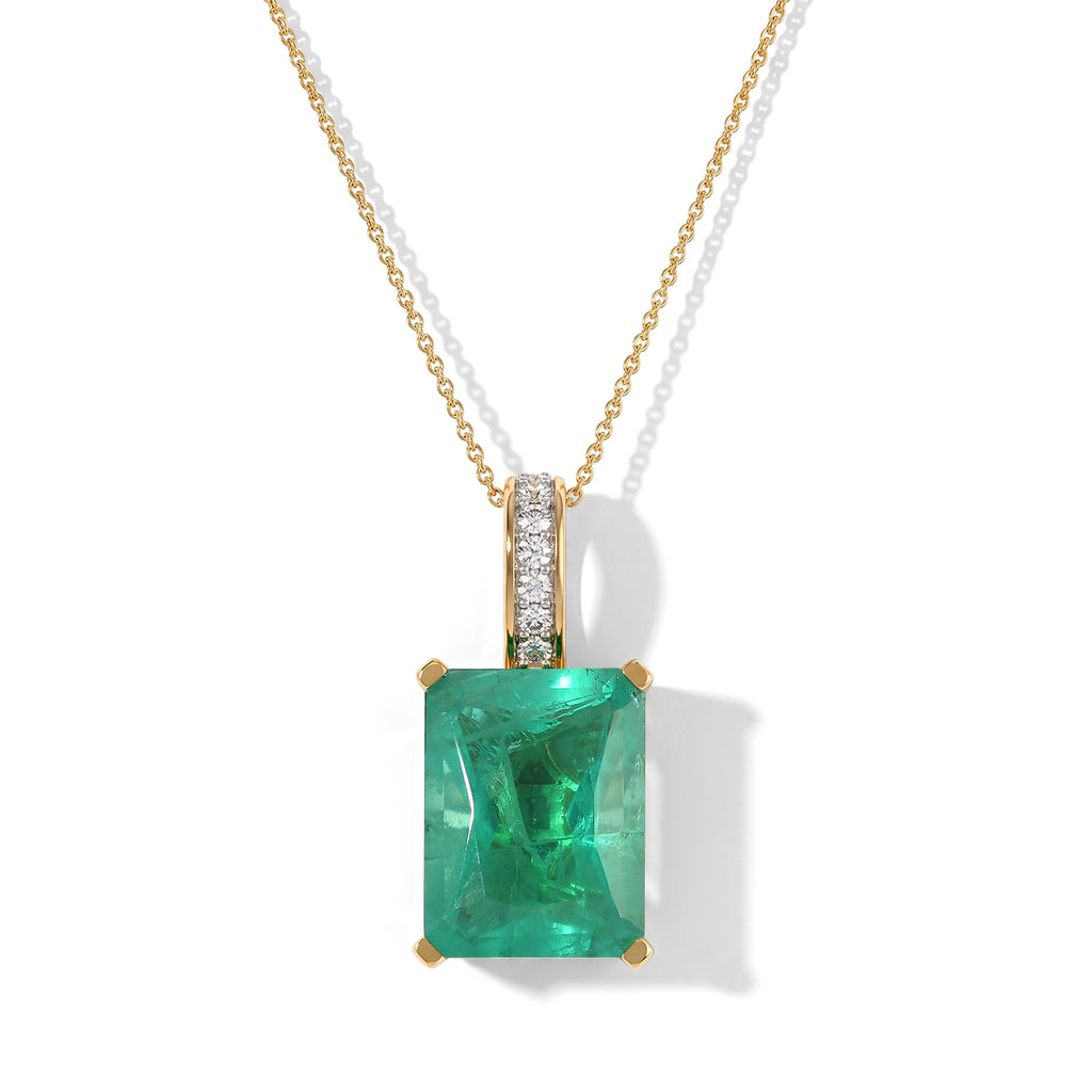 D'Joy Smaragd-Quarz Triplette, Weißer Zirkon Anhänger mit Kette, ca. 50 cm 925 Silber 750 Gelbgold vermeil ca. 12.35 ct