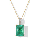 D'Joy Smaragd-Quarz Triplette, Weißer Zirkon Anhänger mit Kette, ca. 50 cm 925 Silber 750 Gelbgold vermeil ca. 12.35 ct