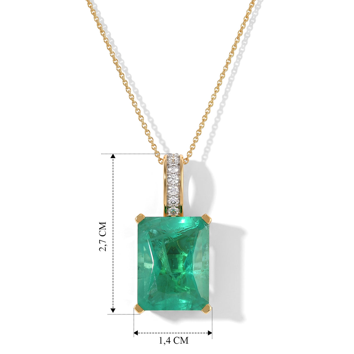 D'Joy Smaragd-Quarz Triplette, Weißer Zirkon Anhänger mit Kette, ca. 50 cm 925 Silber 750 Gelbgold vermeil ca. 12.35 ct