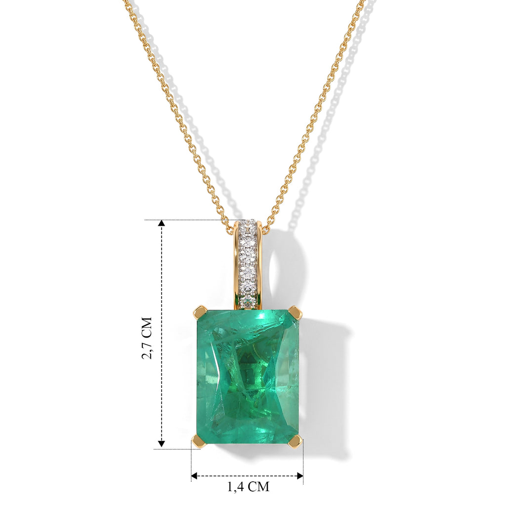 D'Joy Smaragd-Quarz Triplette, Weißer Zirkon Anhänger mit Kette, ca. 50 cm 925 Silber 750 Gelbgold vermeil ca. 12.35 ct