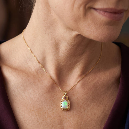 D'Joy AA Natürlicher, äthiopischer Welo Opal, Rosa Turmalin Schmuckset ca. 50 cm 925 Silber 750 Vergoldet und Nickelfreies Messing 750 Vergoldet ca. 1.00 ct
