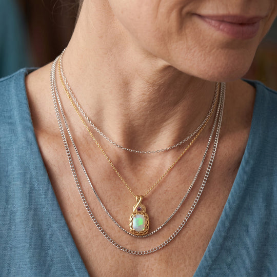 D'Joy AA Natürlicher, äthiopischer Welo Opal, Rosa Turmalin Schmuckset ca. 50 cm 925 Silber 750 Vergoldet und Nickelfreies Messing 750 Vergoldet ca. 1.00 ct