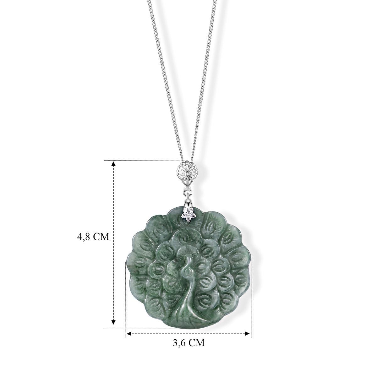 LUXURIANT 42,26 ct. AA Olmek Jadeit und Labor Diamant Anhänger mit 45cm Kette, 925 Silber rhodiniert