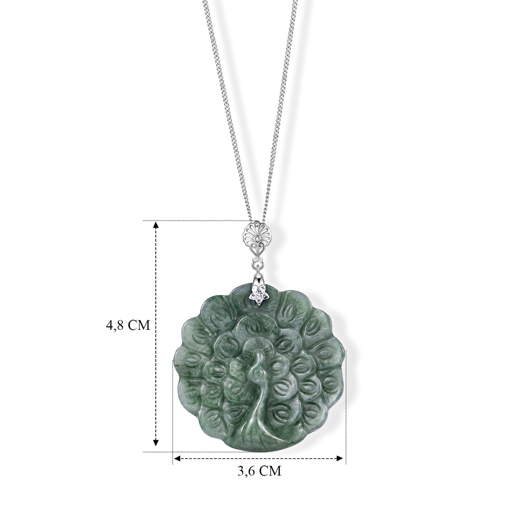 LUXURIANT 42,26 ct. AA Olmek Jadeit und Labor Diamant Anhänger mit 45cm Kette, 925 Silber rhodiniert