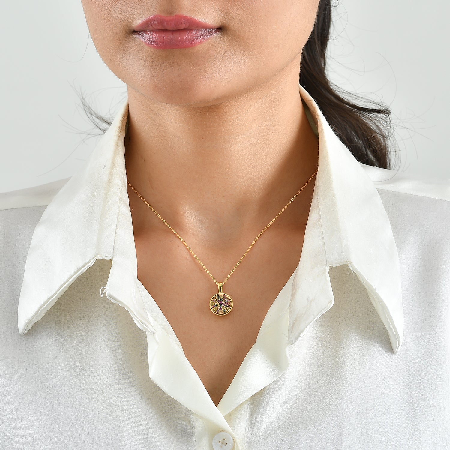 D'Joy Mehrfarbig Saphir Schmuckset ca. 50 cm 925 Silber 750 Gelbgold vermeil ca. 0,81 ct.