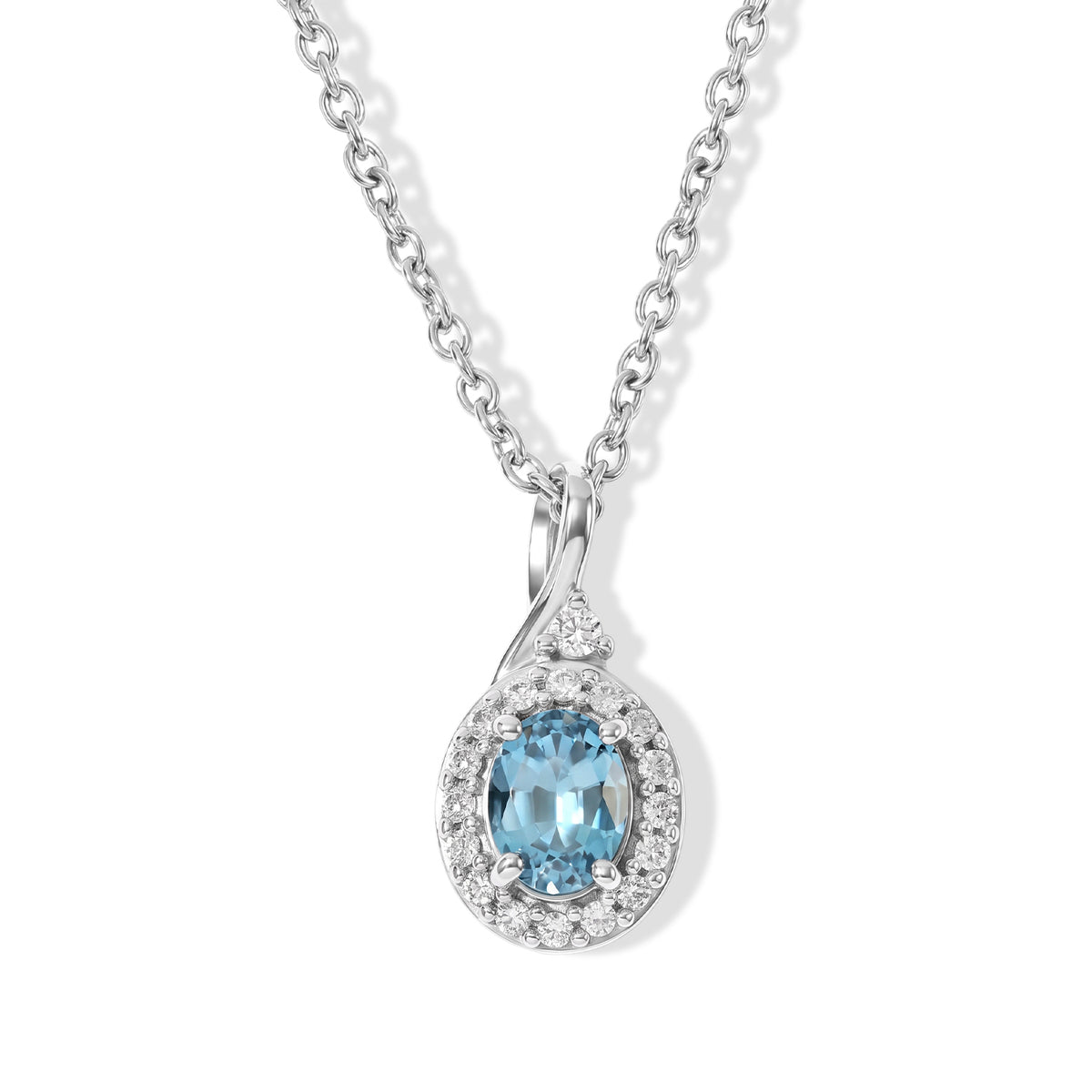 D'Joy AA Blauer Zirkon, Weißer Zirkon Anhänger mit Kette, ca. 50 cm 925 Silber Rhodiniert und Edelstahl Rhodiniert ca. 1.61 ct