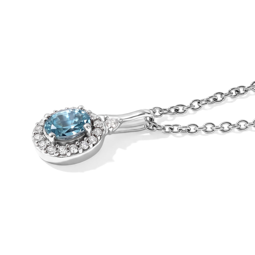 D'Joy AA Blauer Zirkon, Weißer Zirkon Anhänger mit Kette, ca. 50 cm 925 Silber Rhodiniert und Edelstahl Rhodiniert ca. 1.61 ct
