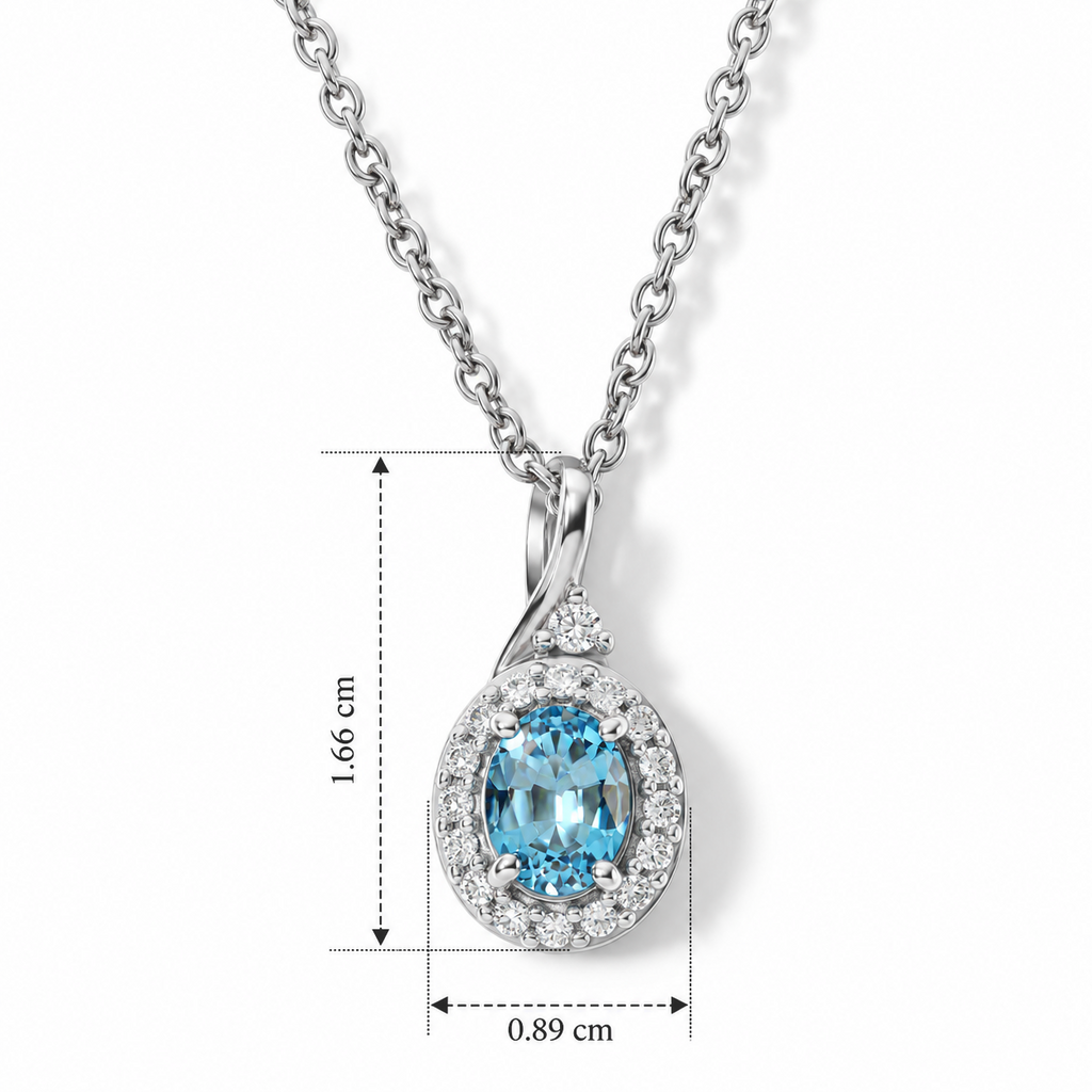 D'Joy AA Blauer Zirkon, Weißer Zirkon Anhänger mit Kette, ca. 50 cm 925 Silber Rhodiniert und Edelstahl Rhodiniert ca. 1.61 ct