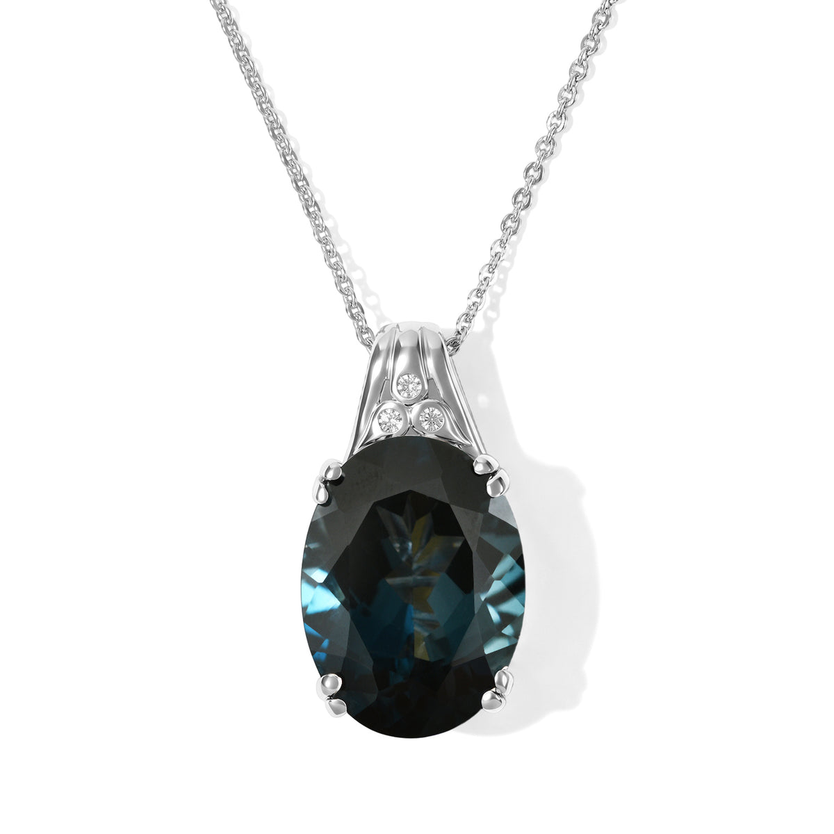 D'Joy London Blau Topas, Weißer Diamant Schmuckset ca. 50 cm 925 Silber Rhodiniert ca. 10.92 ct