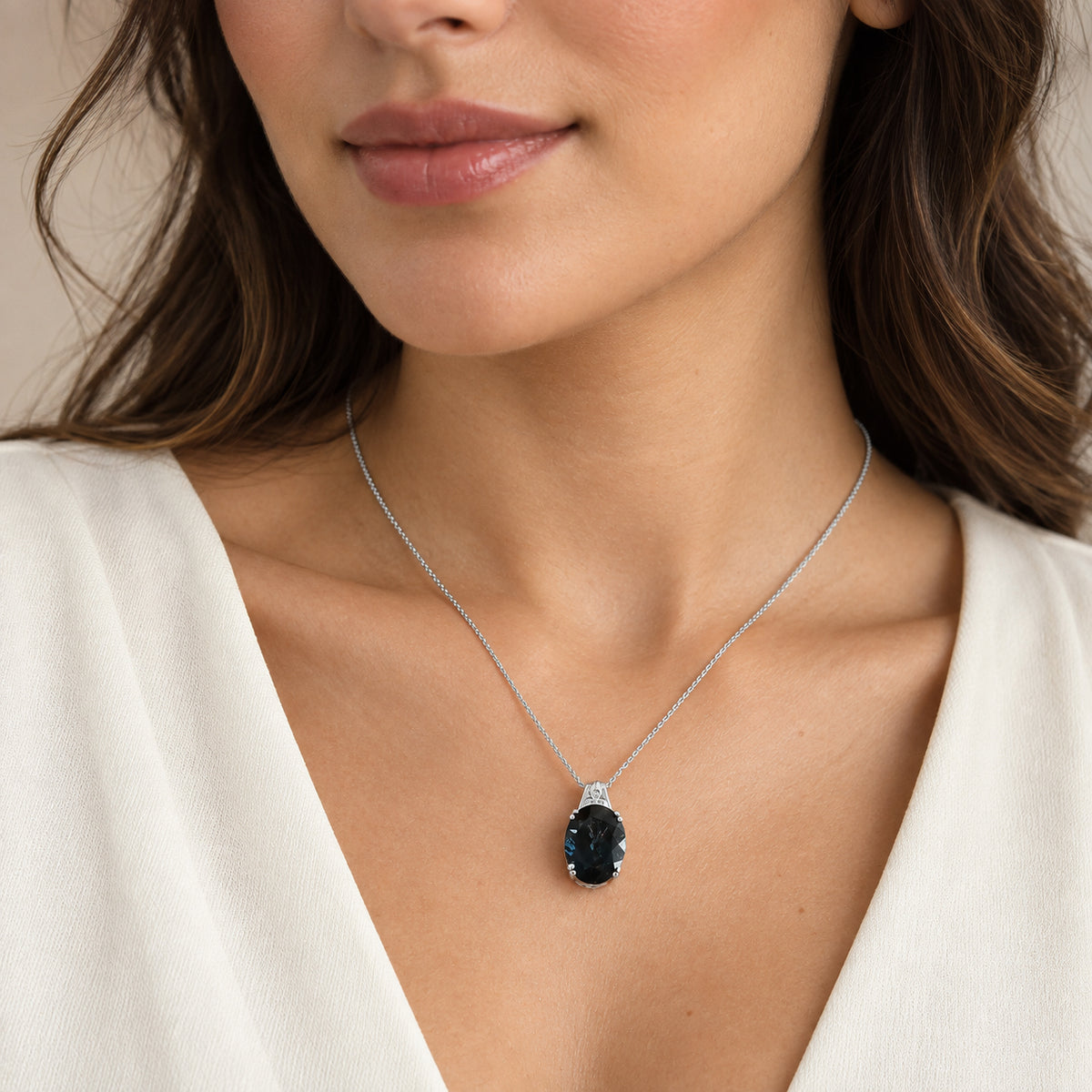 D'Joy London Blau Topas, Weißer Diamant Schmuckset ca. 50 cm 925 Silber Rhodiniert ca. 10.92 ct