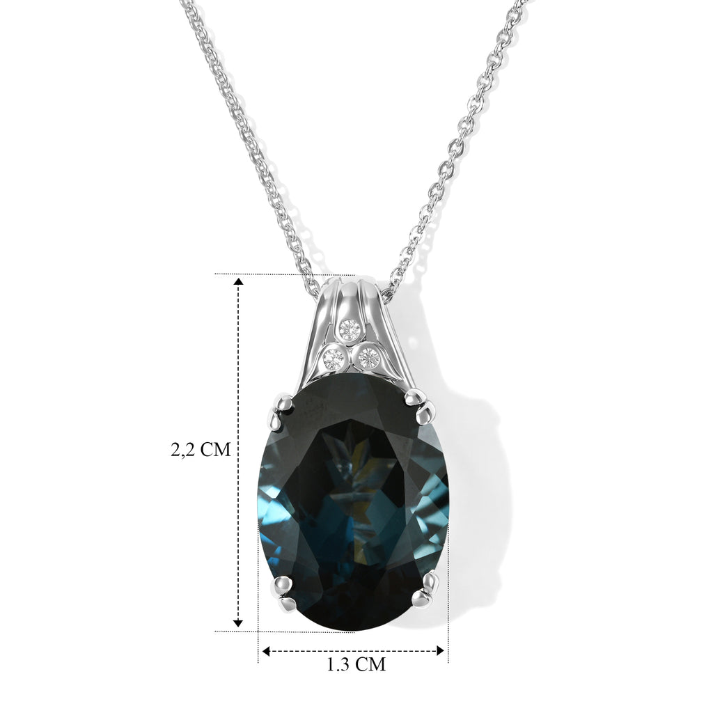 D'Joy London Blau Topas, Weißer Diamant Schmuckset ca. 50 cm 925 Silber Rhodiniert ca. 10.92 ct