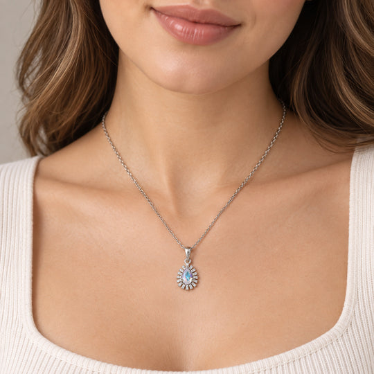 EVER TRUE Merkur mystischer Topas, Weißer Zirkon Anhänger mit Kette, ca. 50 cm ca. 1.16 ct