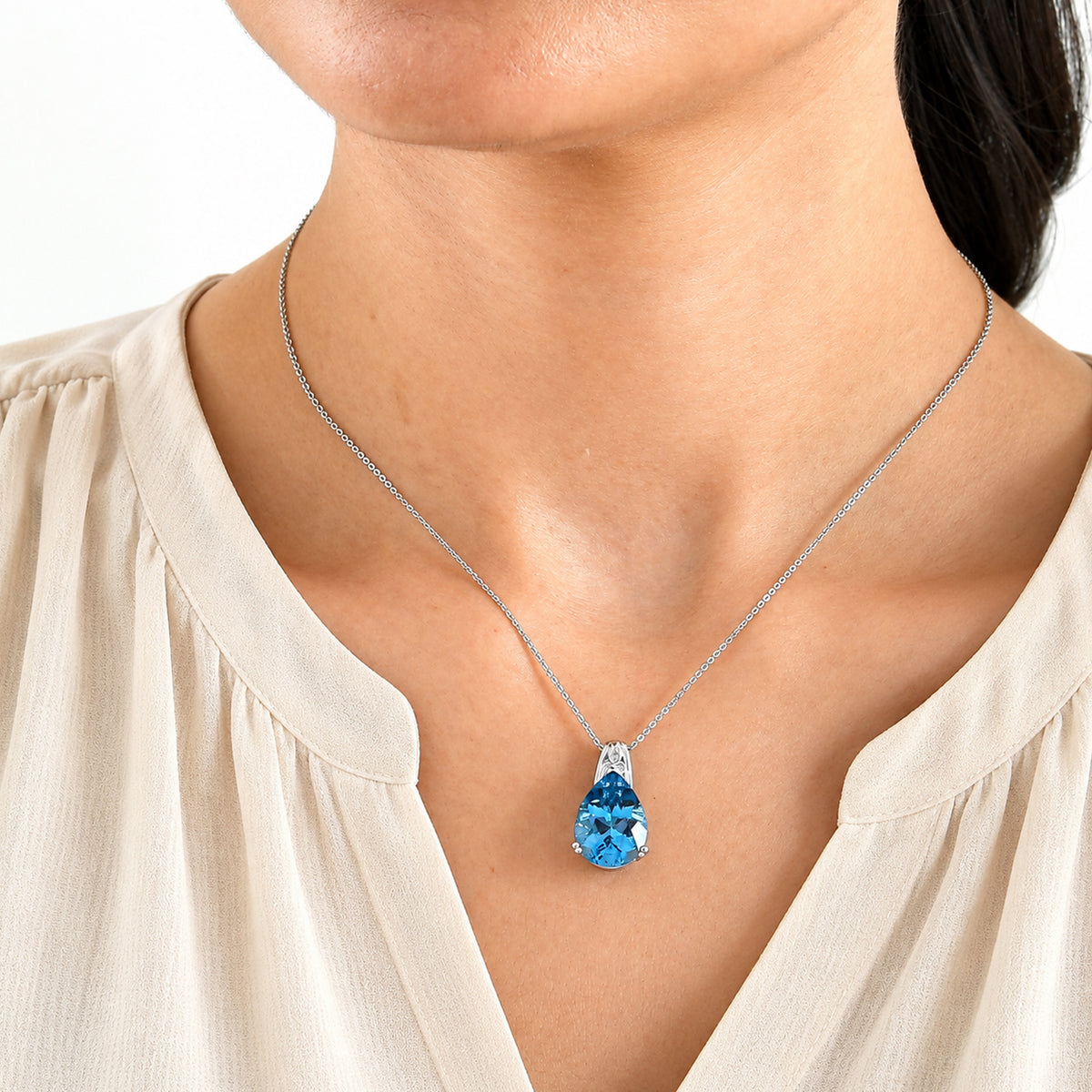 D'Joy London Blau Topas, Weißer Diamant Schmuckset ca. 50 cm 925 Silber Rhodiniert ca. 10.21 ct