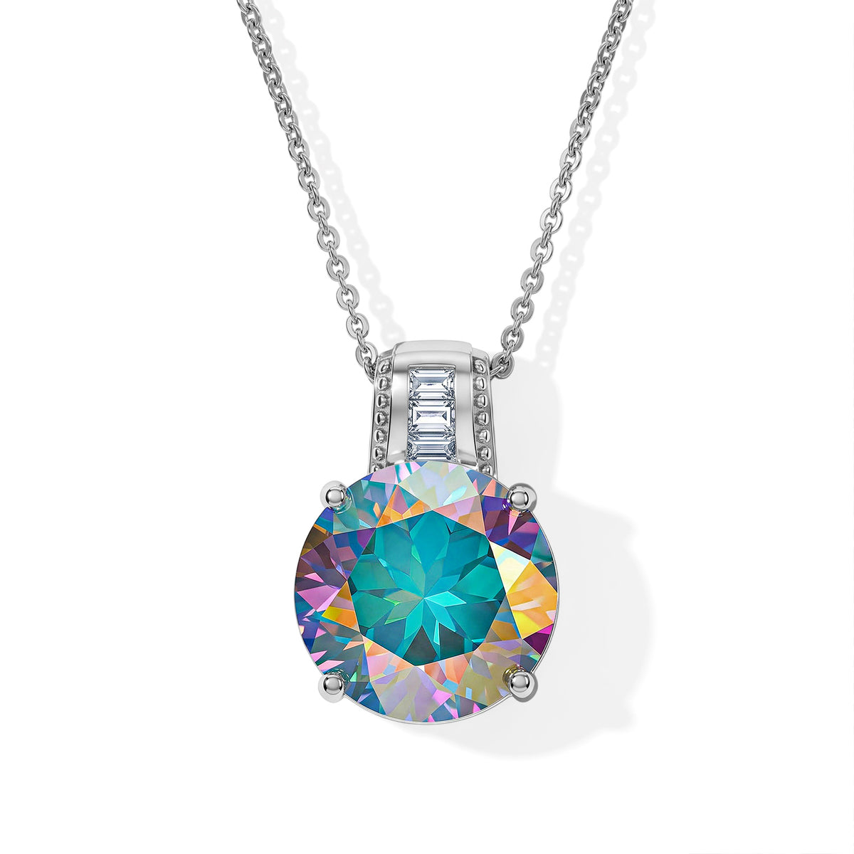 D'Joy Merkur mystischer Topas, Weißer Zirkon Anhänger mit Kette, ca. 50 cm 925 Silber Rhodiniert ca. 7.70 ct