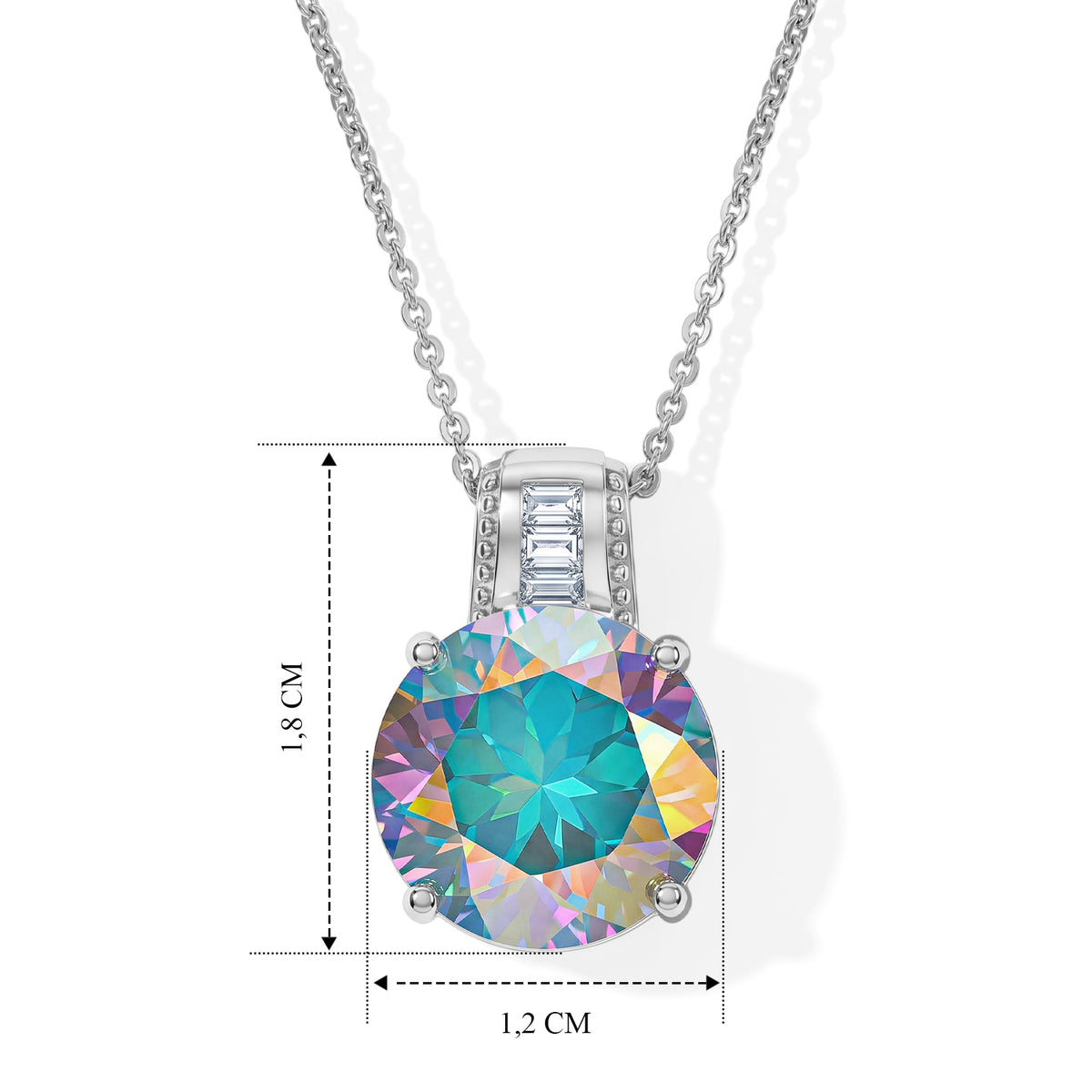D'Joy Merkur mystischer Topas, Weißer Zirkon Anhänger mit Kette, ca. 50 cm 925 Silber Rhodiniert ca. 7.70 ct