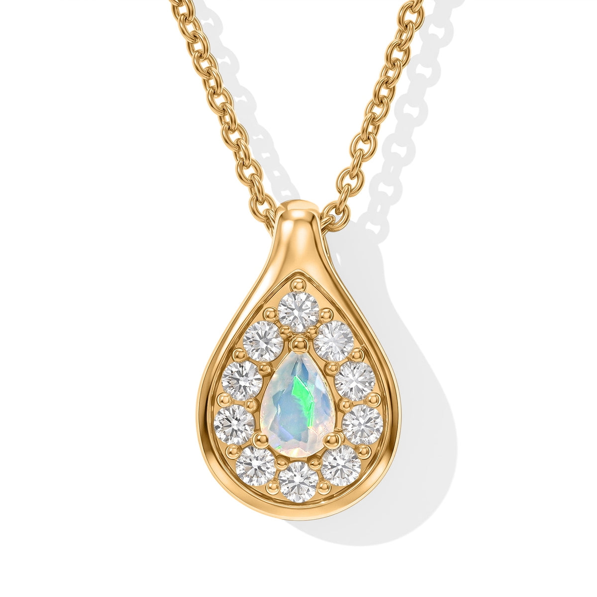 EVER TRUE AA Natürlicher, äthiopischer Welo Opal, Weißer Zirkon Anhänger mit Kette, (9-14 Werktage Lieferzeit) ca. 50 cm ca. 0.95 ct
