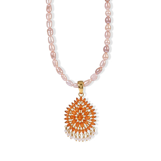 D'Joy AA Salamanca Feueropal, Süßwasser Perle (3mm) Schmuckset ca. 50 cm 925 Silber 750 Gelbgold vermeil 64.30 ct