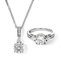 2er Set - D'Joy Moissanit Anhänger mit Kette und Ring, ca. 50 cm 925 Silber Platiniert und Edelstahl, (Größe 20.00) ca. 3.57 ct