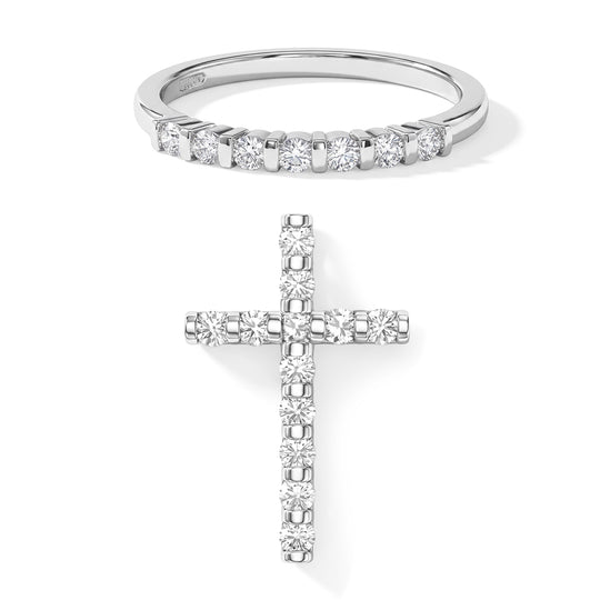 2er Set - LAB GROWN Diamant SI Ring und Anhänger, 925 Silber Rhodiniert (Größe 21.00) ca. 0.50 ct