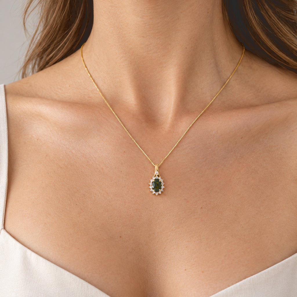 D'Joy AA Grüner Saphir, Moissanit Schmuckset ca. 50 cm 925 Silber 750 Gelbgold vermeil ca. 2,17 ct.