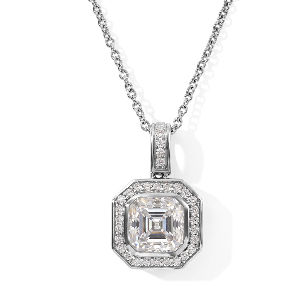D'Joy Moissanit Anhänger mit Kette, ca. 50 cm 925 Silber Rhodiniert und Edelstahl, ca. 4.32 ct