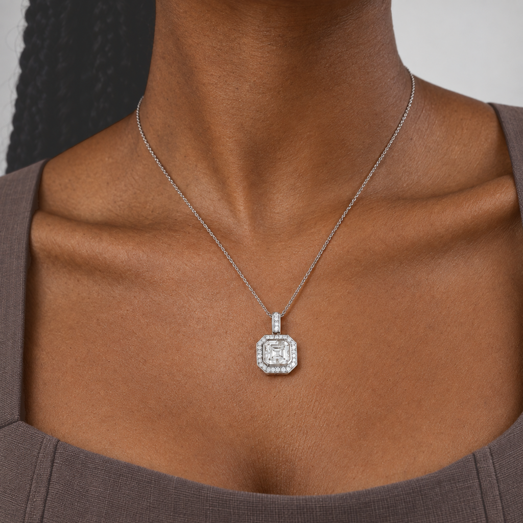 D'Joy Moissanit Anhänger mit Kette, ca. 50 cm 925 Silber Rhodiniert und Edelstahl, ca. 4.32 ct