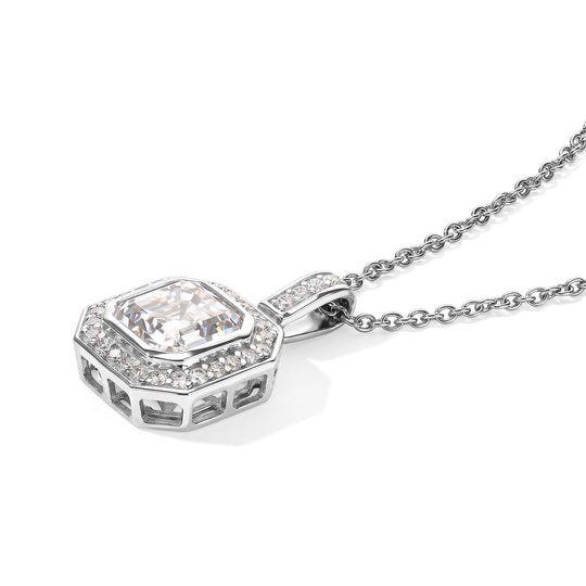 D'Joy Moissanit Anhänger mit Kette, ca. 50 cm 925 Silber Rhodiniert und Edelstahl, ca. 4.32 ct