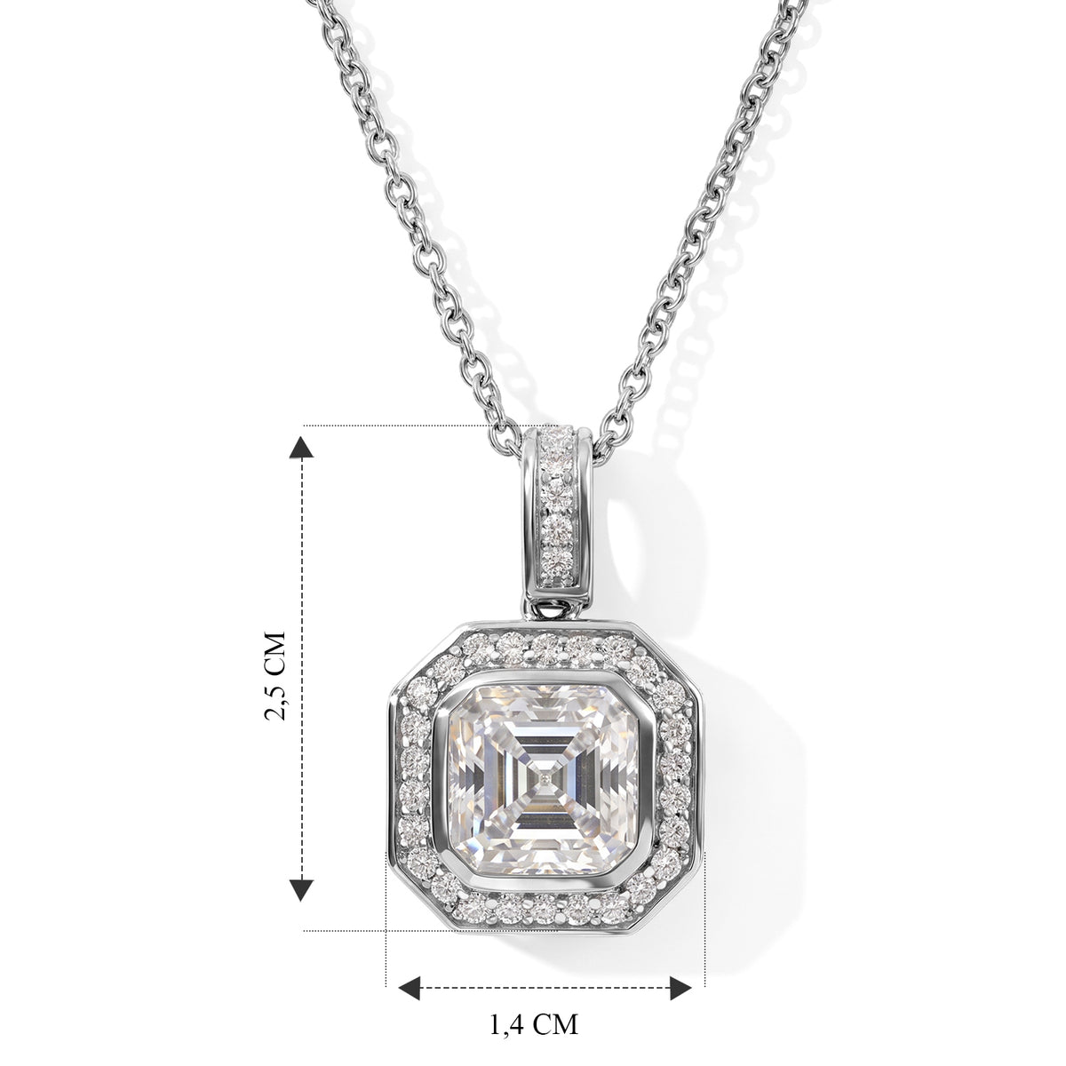 D'Joy Moissanit Anhänger mit Kette, ca. 50 cm 925 Silber Rhodiniert und Edelstahl, ca. 4.32 ct