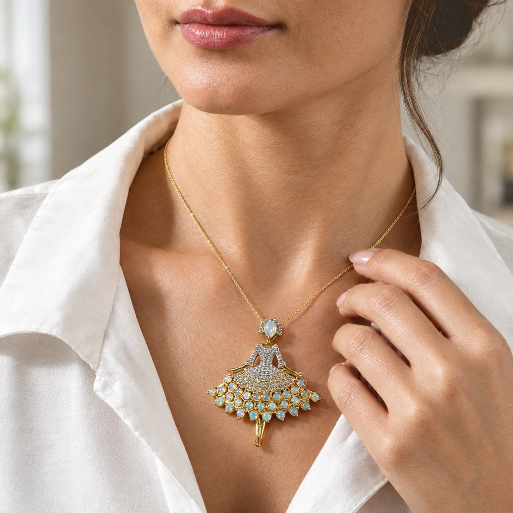 D'Joy AAA Natürlicher, äthiopischer Welo Opal Anhänger mit Kette,  (9-14 Werktage Lieferzeit) ca. 50 cm 925 Silber 750 Gelbgold vermeil ca. 5.13 ct