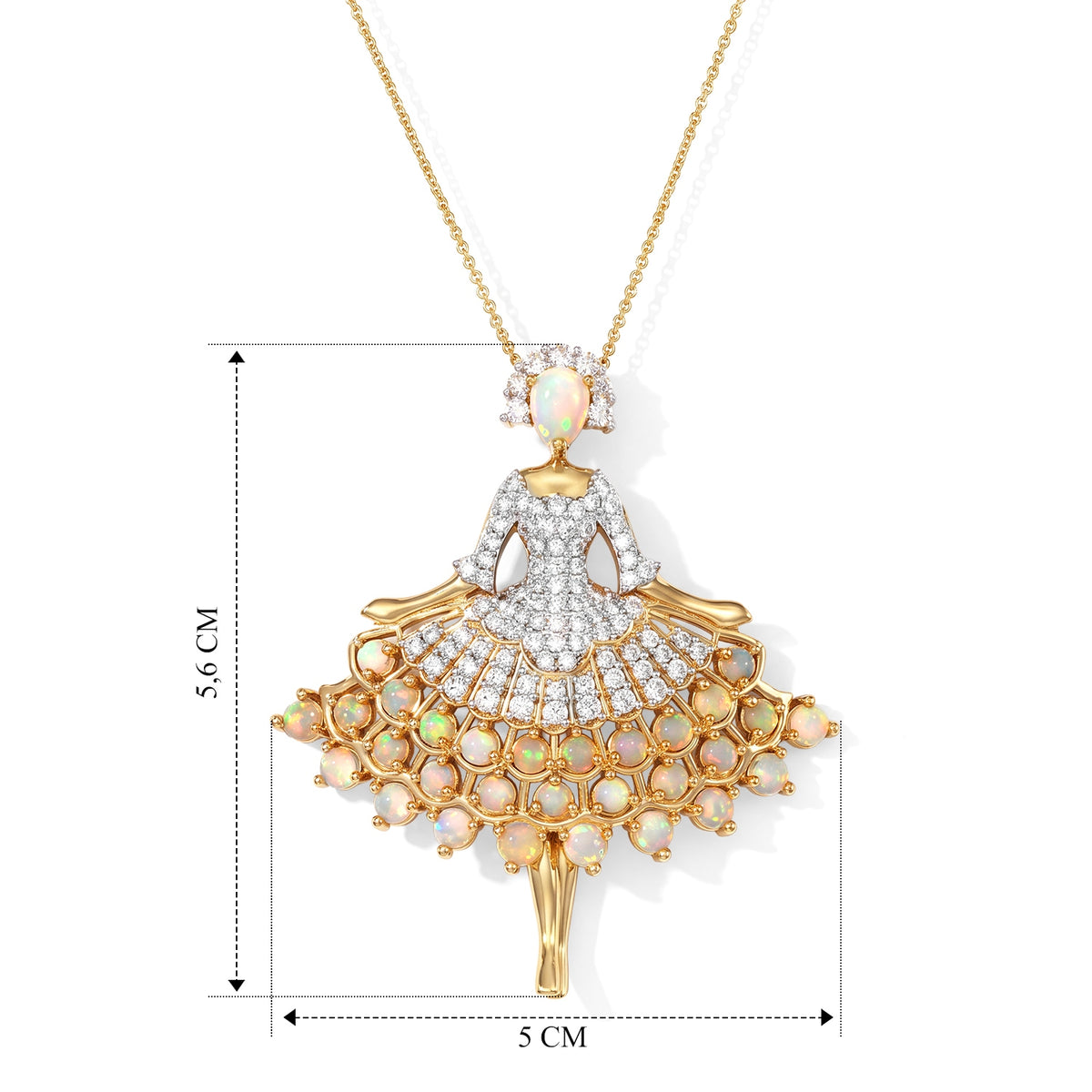 D'Joy AAA Natürlicher, äthiopischer Welo Opal Anhänger mit Kette,  (9-14 Werktage Lieferzeit) ca. 50 cm 925 Silber 750 Gelbgold vermeil ca. 5.13 ct