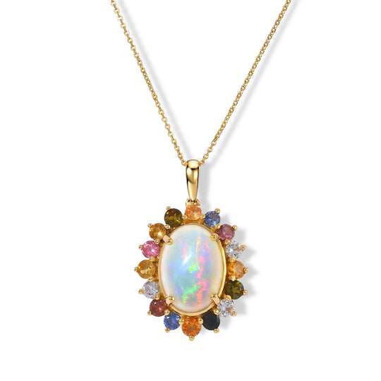 D'Joy AAA Natürlicher, äthiopischer Welo Opal, Mehrfarbig Saphir Schmuckset  (10-15 Werktage Lieferzeit) ca. 50 cm 925 Silber 750 Gelbgold vermeil ca. 6.29 ct