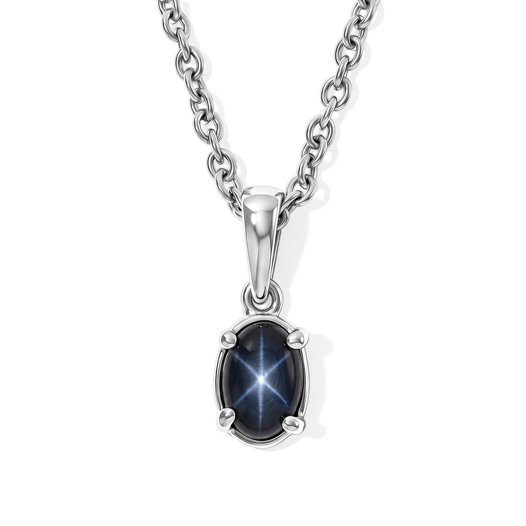 Diffundierter Stern blauer Saphir Schmuckset ca. 50 cm 925 Silber Rhodiniert und Edelstahl Rhodiniert ca. 0,91 ct.